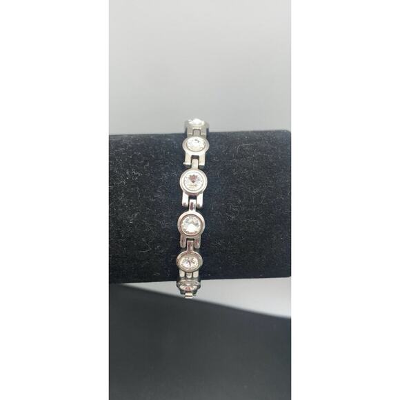 Stainless Steel Reversible Clear Rhinestone Colored Stone Tennis Style Bracelet - Picture 1 of 7